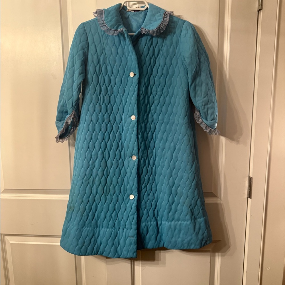 Ann Gordon Quilted House coat in teal blue